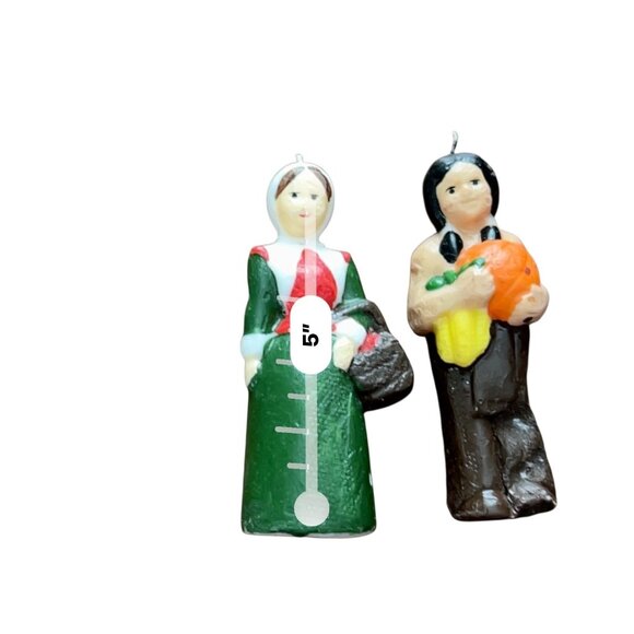 Vintage Hand-Painted Pilgrim & Native American Candles 5" Thanksgiving Decor Set - Picture 6 of 6